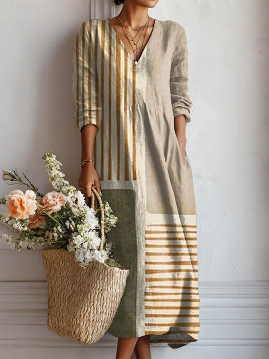 Margherita | Abito Midi Donna Boho Stampato con Scollo a V