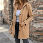 Cardigan donna lungo con cappuccio e bottoni
