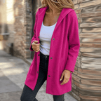 Cardigan donna lungo con cappuccio e bottoni