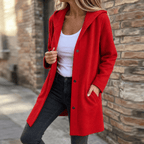 Cardigan donna lungo con cappuccio e bottoni