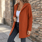 Cardigan donna lungo con cappuccio e bottoni