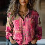 Francesca | Camicia Donna Vintage Stampata a Maniche Lunghe