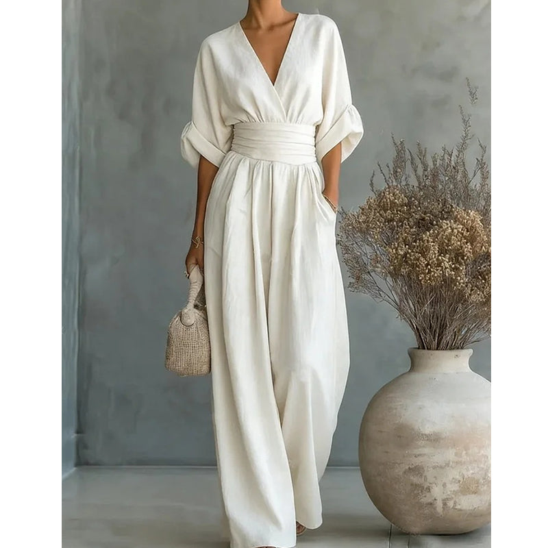 Veronica | Tuta Donna con Scollo a V e Pantaloni Larghi