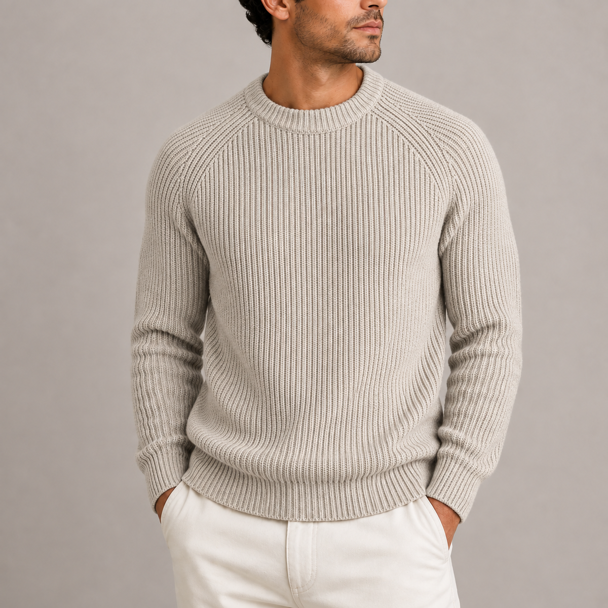 Maglione uomo girocollo a coste con spalle raglan