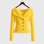 Cardigan donna a costine con collo a barchetta