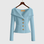Cardigan donna a costine con collo a barchetta