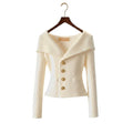Cardigan donna a costine con collo a barchetta