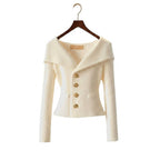 Cardigan donna a costine con collo a barchetta