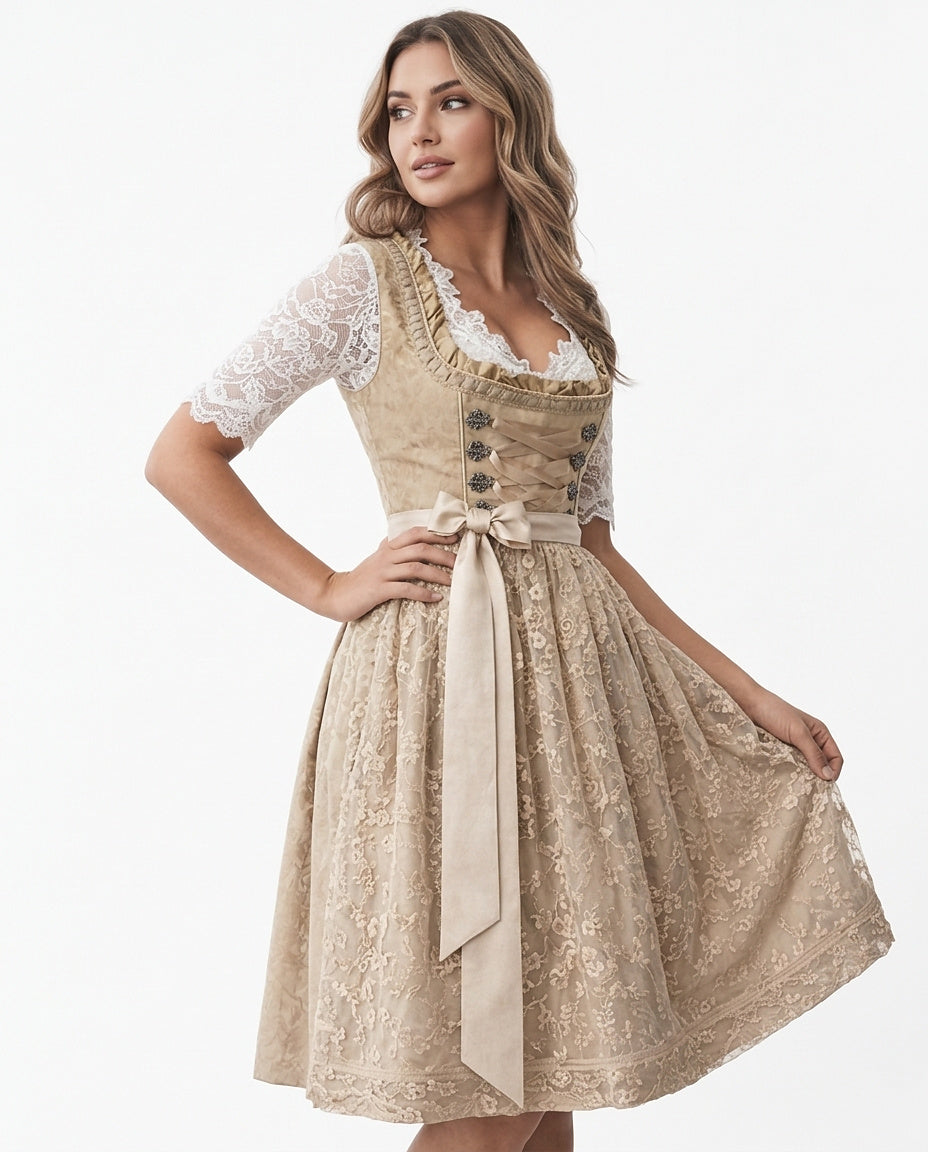 Dirndl donna 3 pezzi con blusa in pizzo