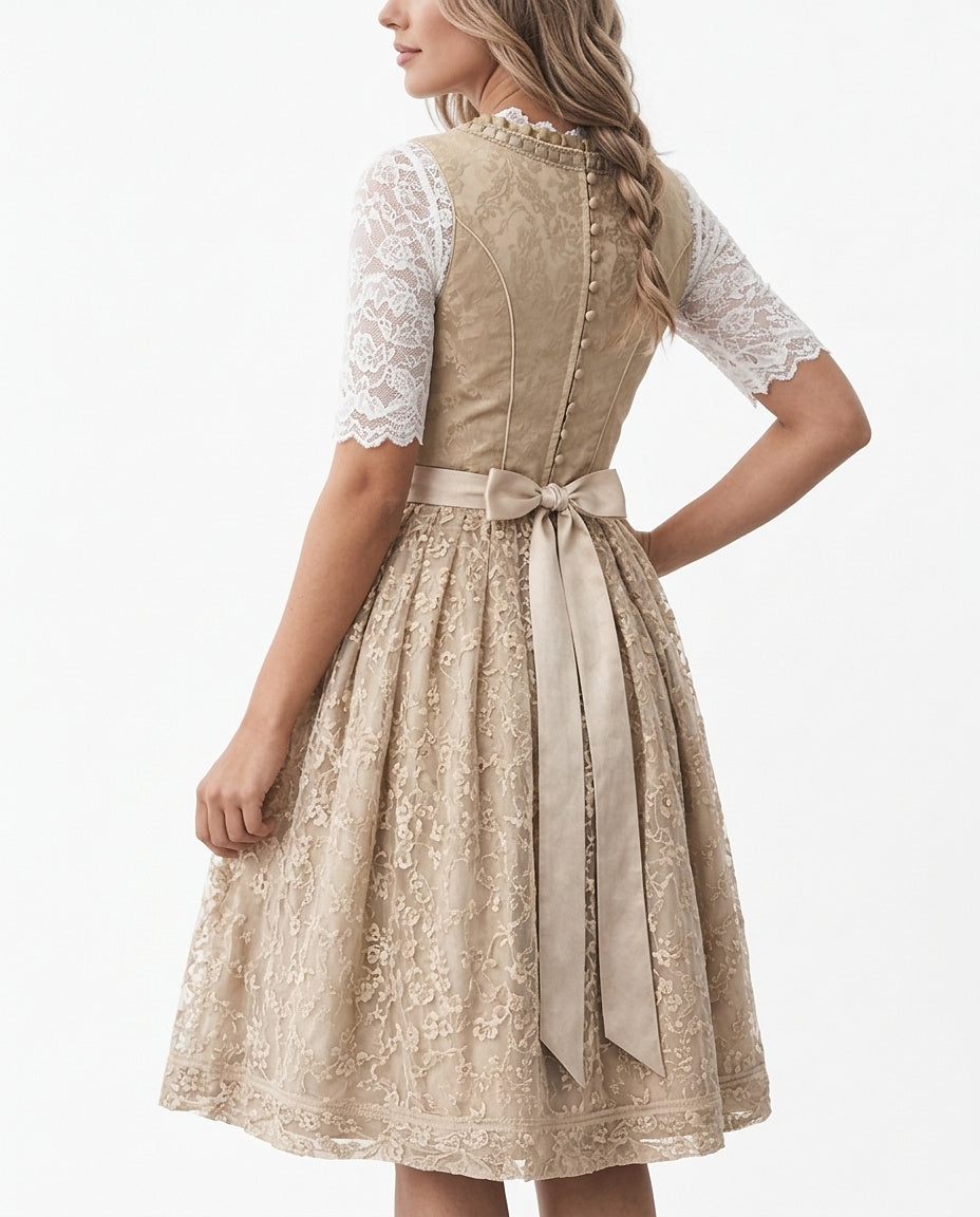 Dirndl donna 3 pezzi con blusa in pizzo