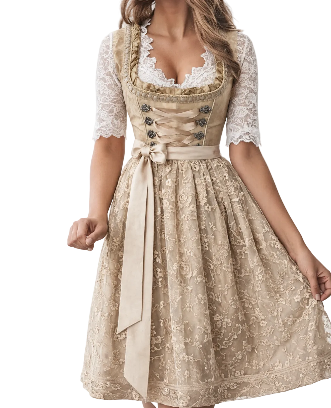 Dirndl donna 3 pezzi con blusa in pizzo