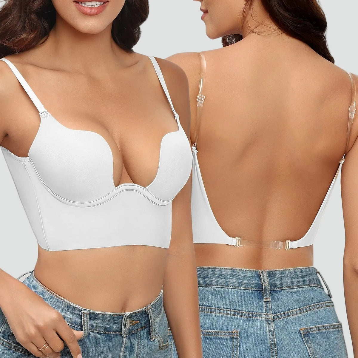 Reggiseno push up donna con spalline trasparenti