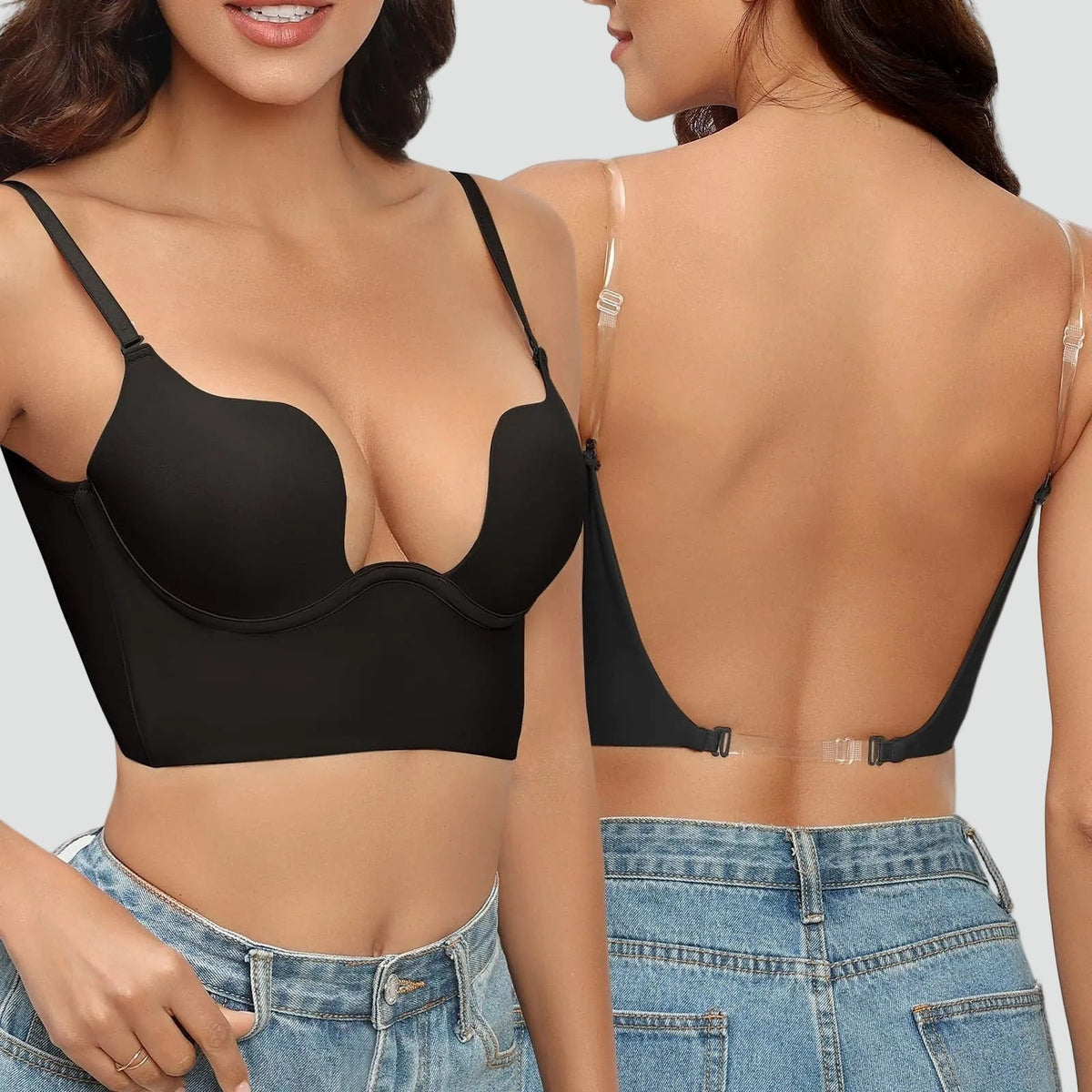 Reggiseno push up donna con spalline trasparenti