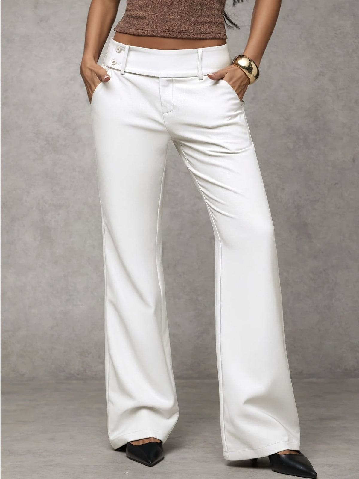 Pantaloni donna ampi a vita alta con bottoni