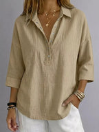 Blusa donna con abbottonatura e maniche 3/4