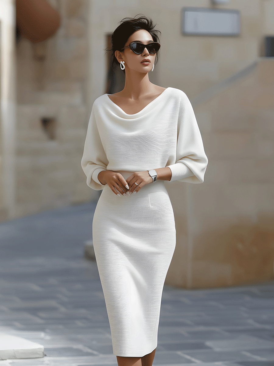 Gaia | Abito Midi Donna con Scollo Rotondo