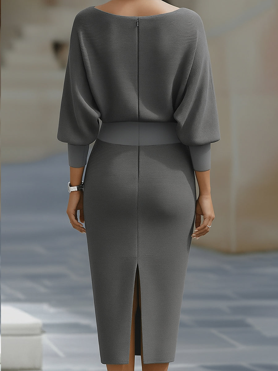 Gaia | Abito Midi Donna con Scollo Rotondo