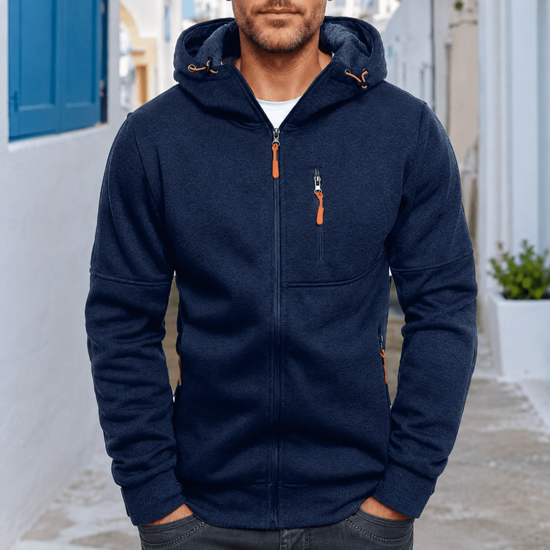 Felpa uomo con zip cappuccio e fodera in pile
