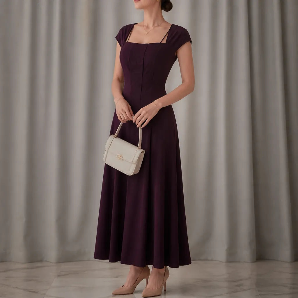 Abito midi donna con scollo quadrato