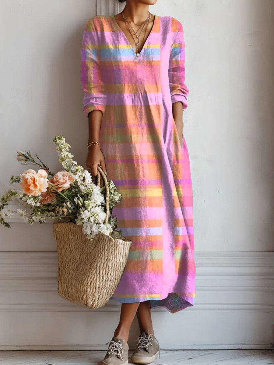 Margherita | Abito Midi Donna Boho Stampato con Scollo a V