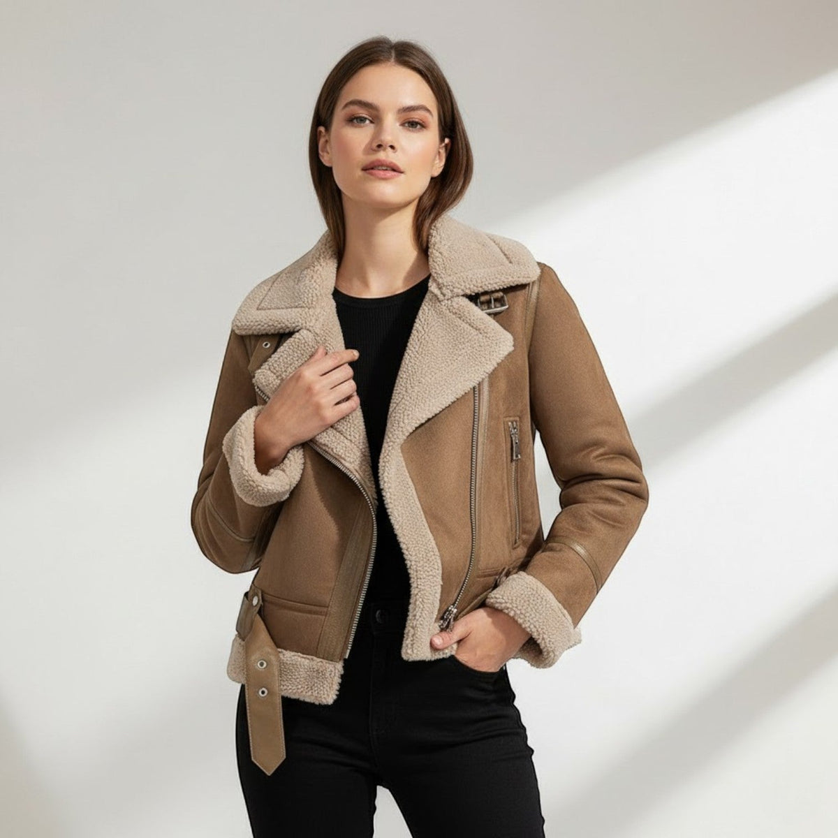 Giacca donna corta con collo ampio e zip