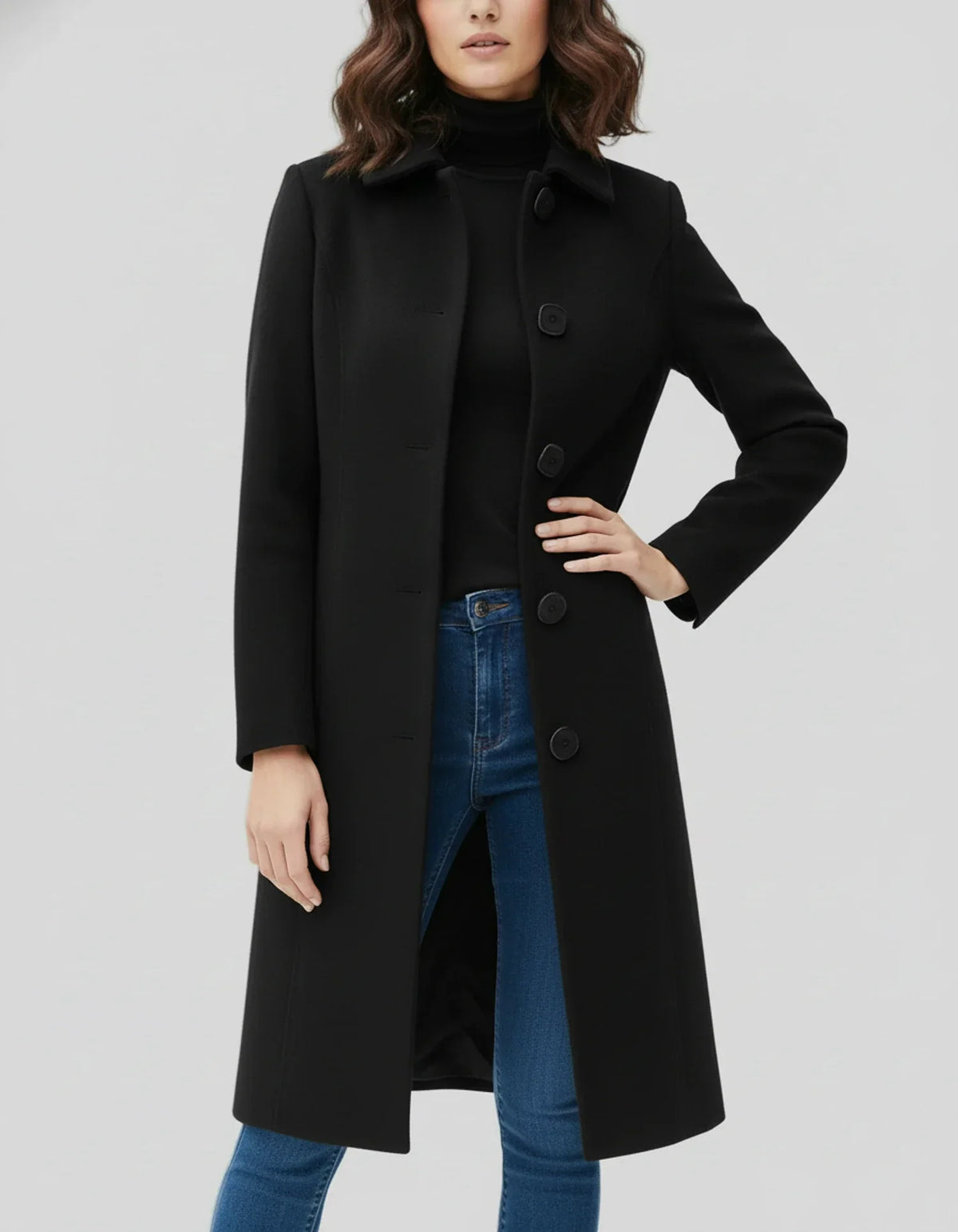 Cappotto lungo donna con abbottonatura e revers