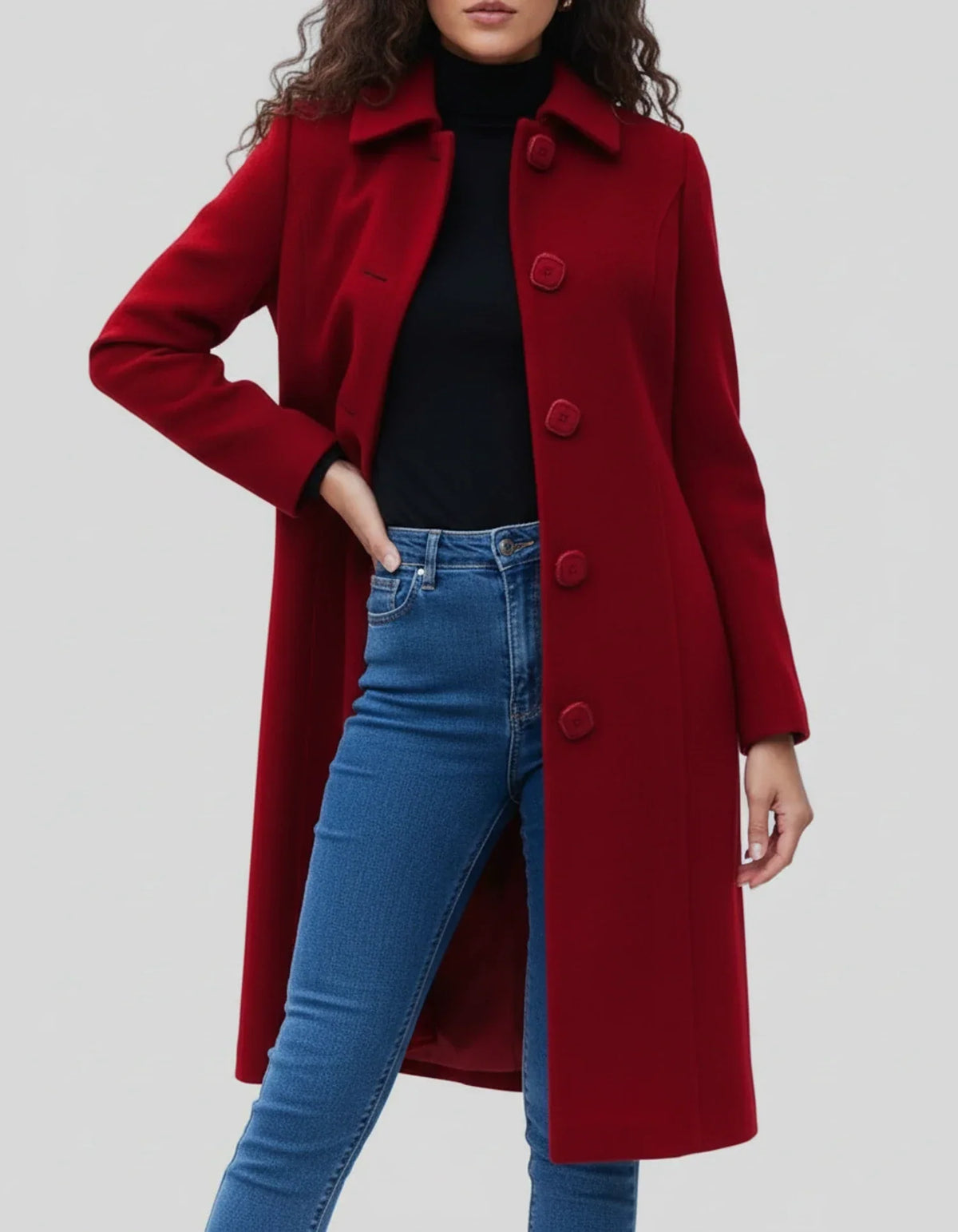 Cappotto lungo donna con abbottonatura e revers