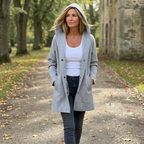 Cardigan donna lungo con cappuccio e bottoni
