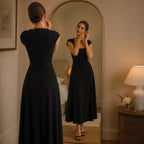 Abito midi donna con scollo quadrato