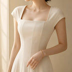 Abito midi donna con scollo quadrato