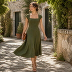 Abito midi donna con scollo quadrato