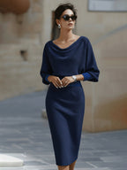 Gaia | Abito Midi Donna con Scollo Rotondo