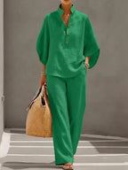 Evelina | Completo Donna Due Pezzi con Maniche Ampie e Pantaloni Larghi