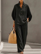Evelina | Completo Donna Due Pezzi con Maniche Ampie e Pantaloni Larghi