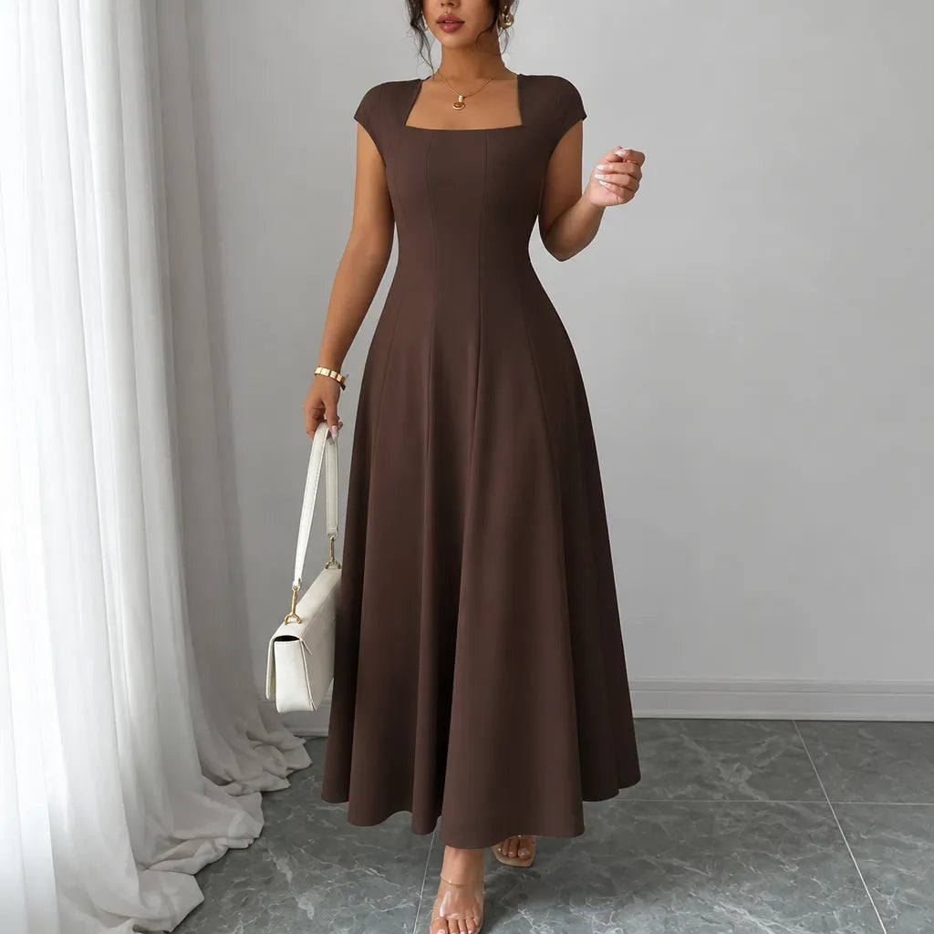 Abito midi donna con scollo quadrato