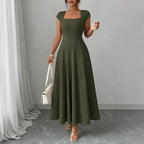 Abito midi donna con scollo quadrato