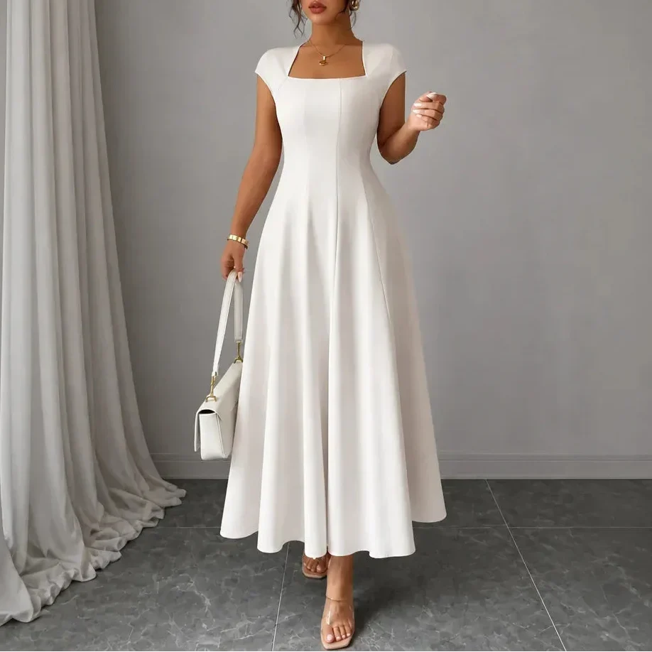 Abito midi donna con scollo quadrato