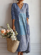 Margherita | Abito Midi Donna Boho Stampato con Scollo a V