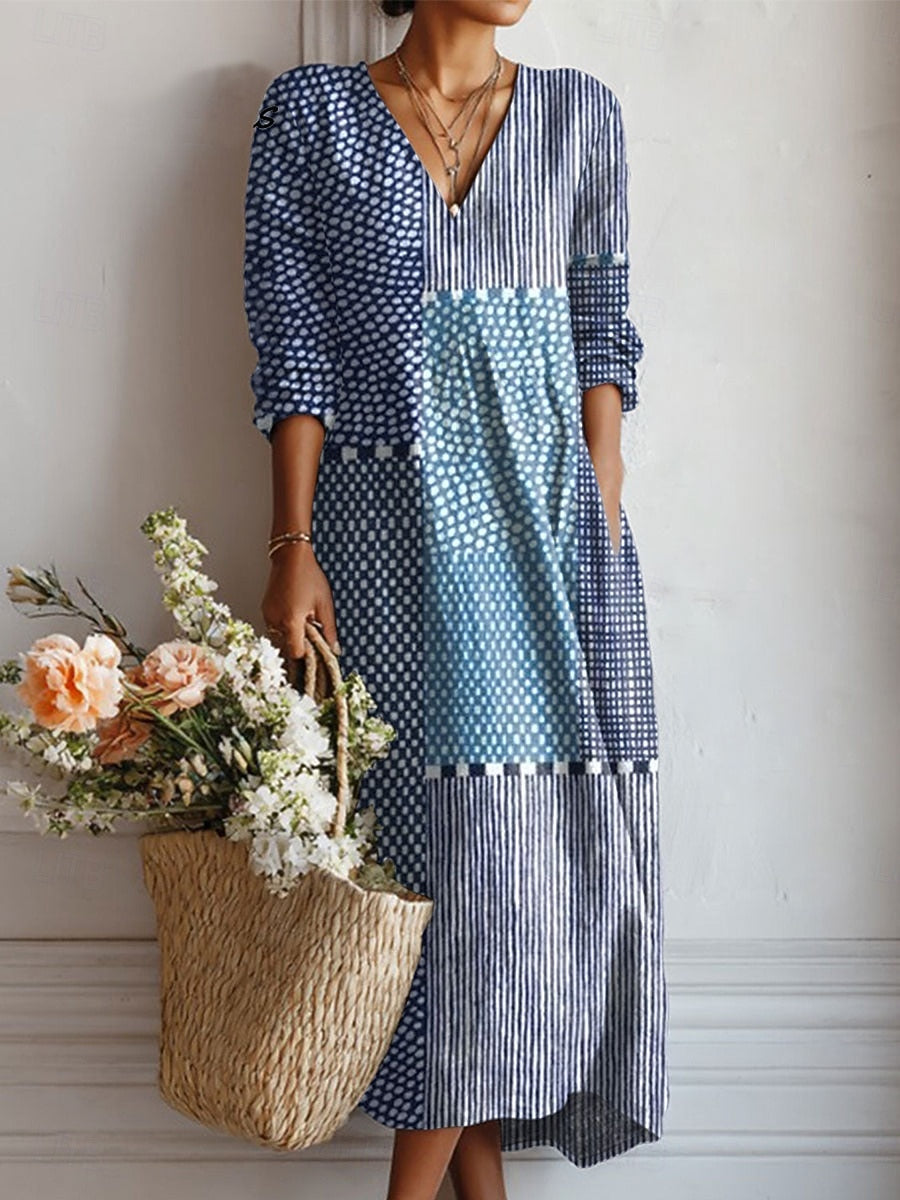 Margherita | Abito Midi Donna Boho Stampato con Scollo a V